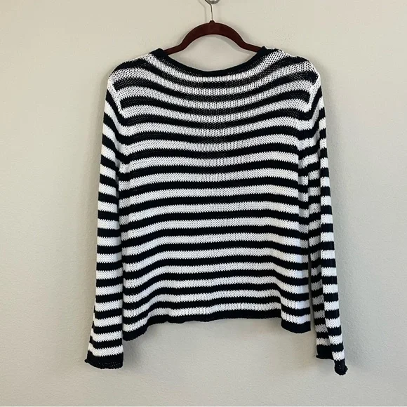 WOODEN SHIPS Eloise Heart V Neck Cotton Sweater Black and White Stripes Size S/M - Picture 7 of 8